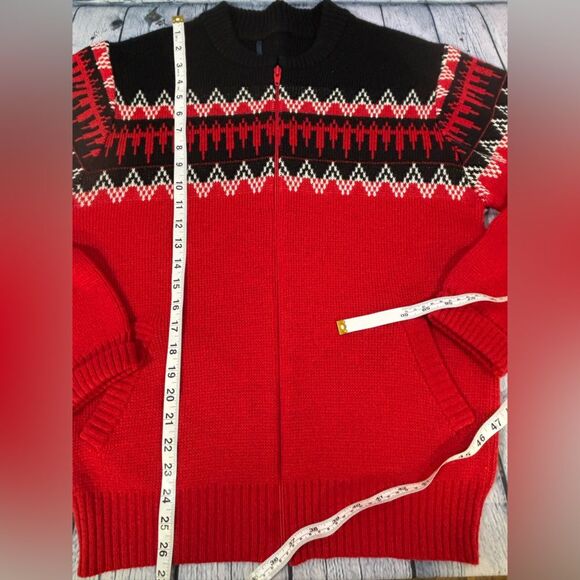 VINTAGE Puritan Red Black White Full Zip 80s Preppy Aztec Retro Ski Wool Blend M - Picture 5 of 6